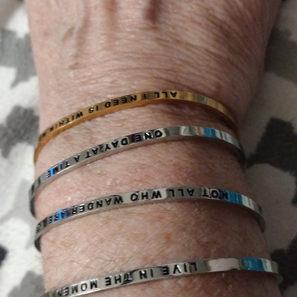 MantraBand Jewelry - Mantra cuff bangles,a group adjustable silver bangles with inspirational sayings